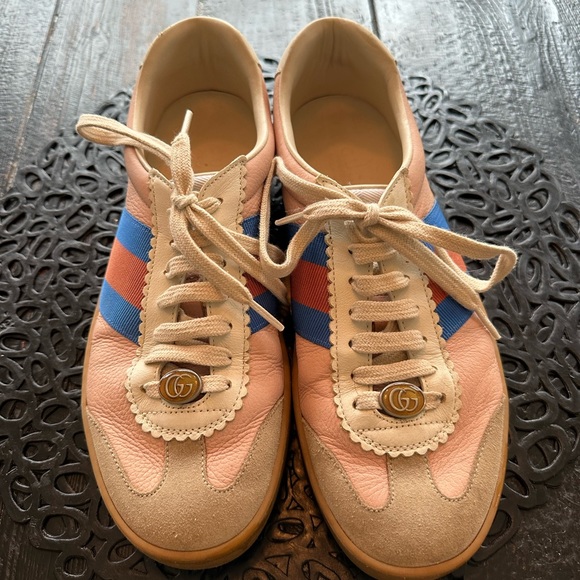 Gucci men’s pink leather sneaker with stripes - Picture 3 of 7